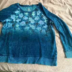 Blue floral faux denim lightweight sweatshirt